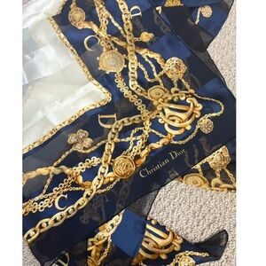 Christian Dior Navy and Gold Scarf
